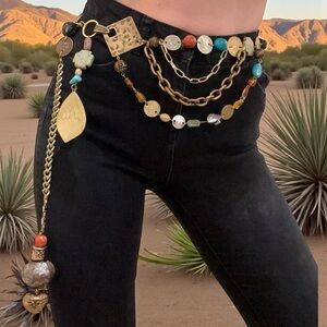 One-of-a-Kind Vintage Coin & Gemstone Chain Belt | Upcycled Boho Statement Piece